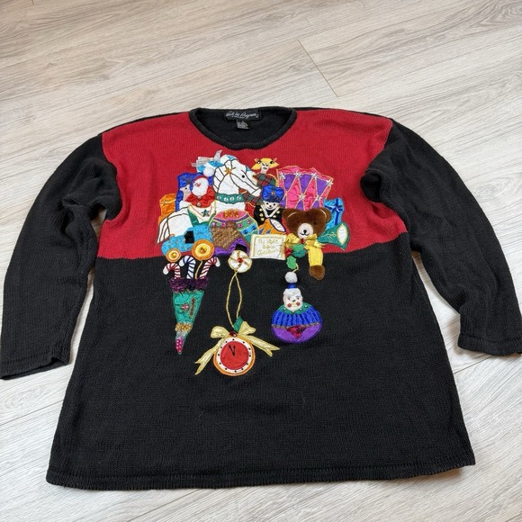 Ugly Christmas Sweater Sweaters - Work in Progress Gladys Bagley Ugly Christmas Sweater Red Black Holiday Scene L